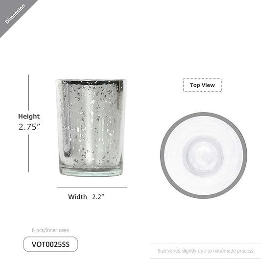 WGV Silver Speckled Tea Light Votive Candle Holder 2.2x2.75, Small Tiny Utility Cylinder Mercury Glass Vase, Home Accent Decor, 6 Pieces