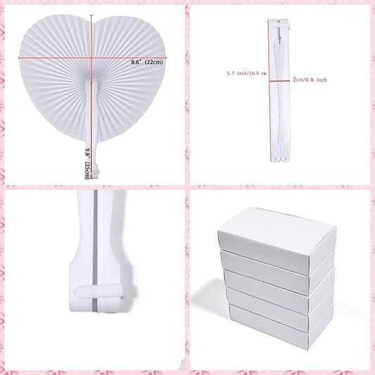 12 Pcs Decorative Paper Folding Hand Fans Handheld,White Round Heart Foldable Wedding Fans Chinese and Japanese Fans Bulk for Bridal Guest Church Party Favors Dancing Birthday DIY
