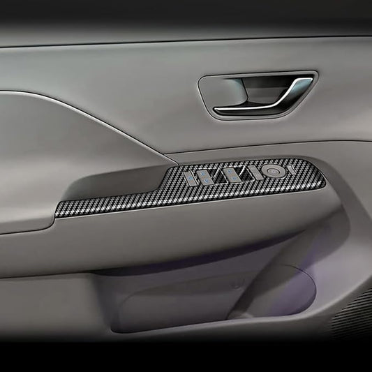 4pcs Carbon Fiber Style Front Rear Doors Window Glass Lift Switch Panel Cover Decorative Sticker Protection Car Interior Accessories for 2024-2025 Hyundai KONA KT21