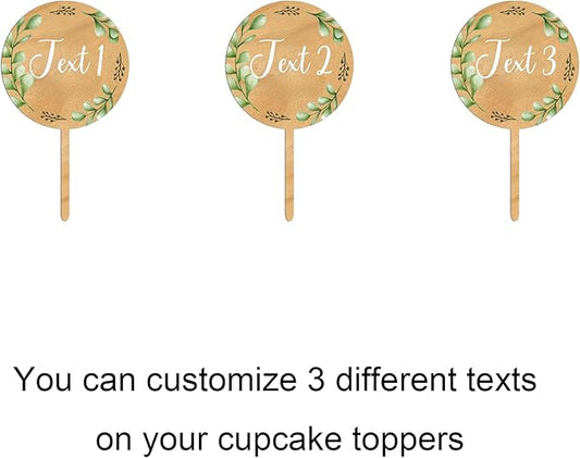 Custom Cupcake Toppers Cake Decorations in Wood for Wedding Engagement Baby Shower Birthday Party etc. (Design B / 36 PCS)
