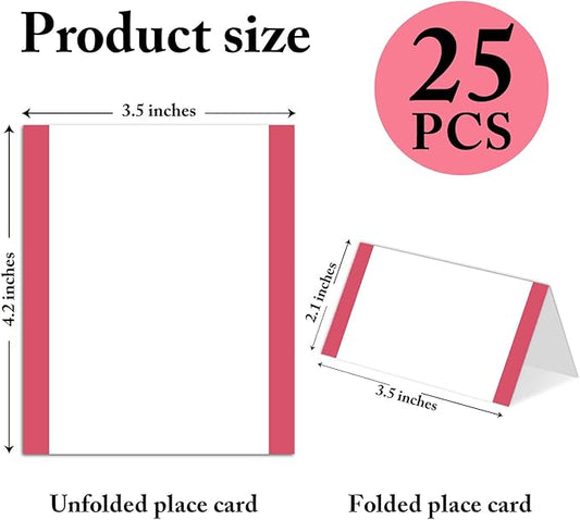25 Pack Rose Red Place Cards, Editable Name Cards for Table Setting, Tent Cards Food Label for Dinner Party, Bridal Shower, Wedding, Baby Shower and Events -T11