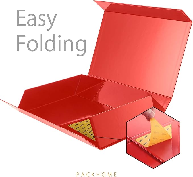PACKHOME 6 Extra Large Gift Boxes 17.5x11.3x4.3 Inches, Sturdy Shirt Boxes with Magnetic Lids for Clothes and Large Gifts (Glossy Red)