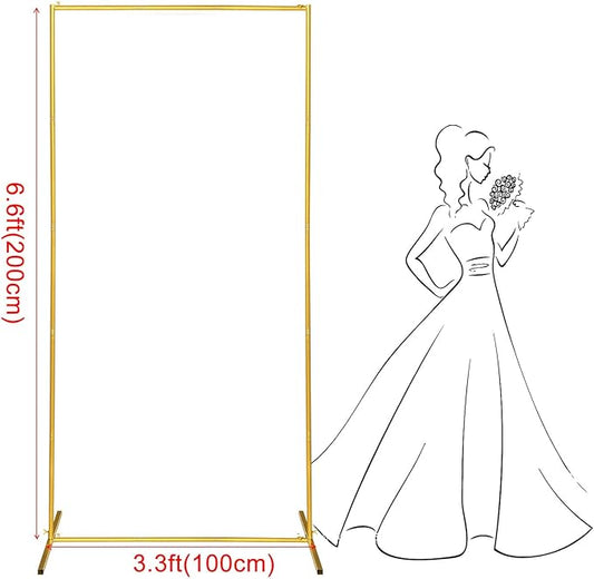 Metal Wedding Arch Backdrop Stand 6.6x3.3 FT Gold Square Balloon Arch Frame for Wedding, Birthday Party, Baby Shower Ceremony Decoration