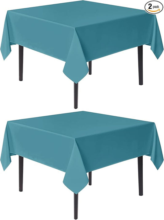 sancua Square Tablecloths 70x70 Inch, 2 Pack - Teal Fabric Table Cloth for Square or Round Tables, Washable Polyester Table Cover for Outdoor Party, Birthday, Decorative Display Tables