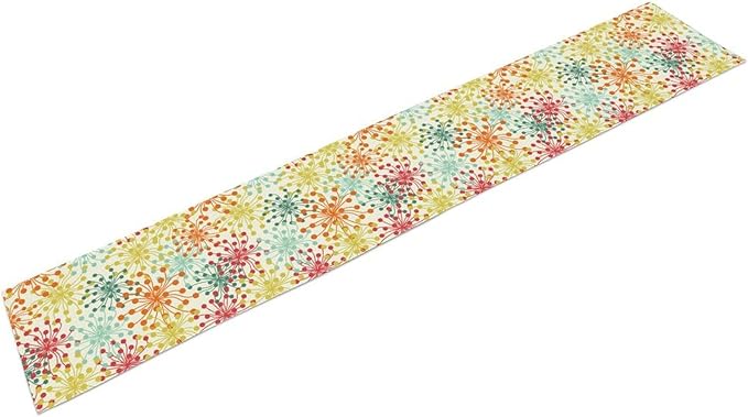 Mid Century Flower Table Runner, Colorful Geometric Abstract Chrysanthemum Vintage Farmhouse Decorations Orange Yellow Gray Table Runner for Kitchen Dining Holiday Party Decor, 13x90 Inch