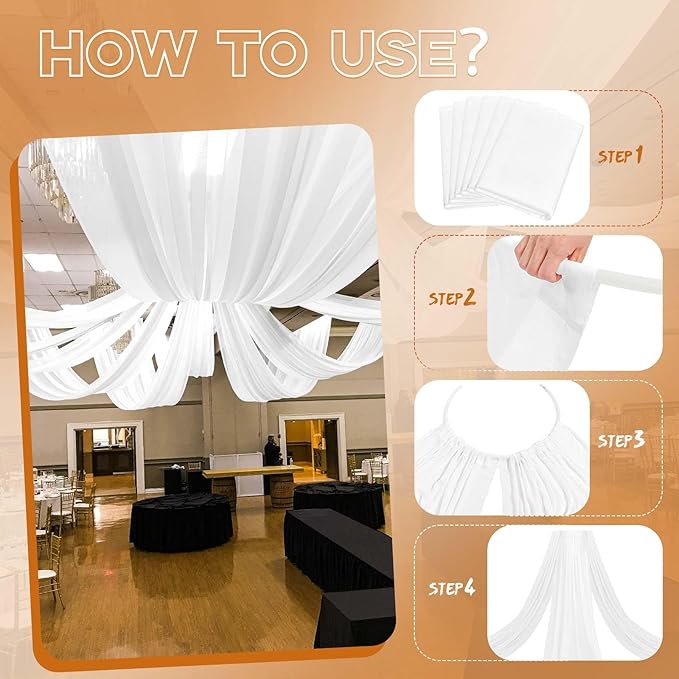 6 Panels White Wedding Drapes - 5ft x 20ft, Wedding Arch Draping Fabric, Cheesecloth Sheer Curtain