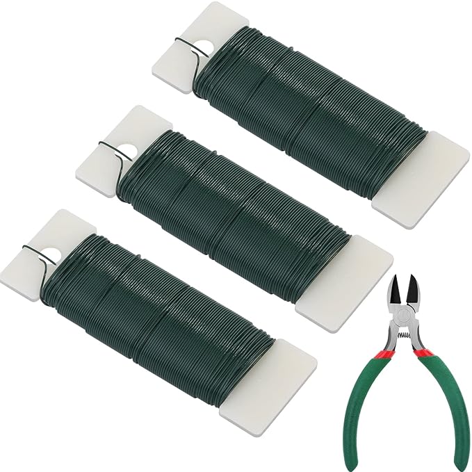PAXCOO Flexible 110 Yards Green Floral Paddle Wire - Christmas Wreath Craft Wire with Wire Cutter, 22 Gauge