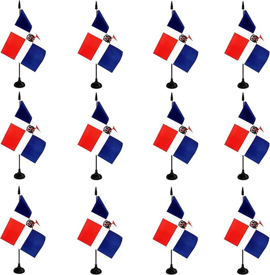 Dominica Republic Desk Flag, 12 Pack Dominican Republic Table Office Flag with Black Solid Pole and Stand Base, International Country Flag, Festival Celebration, Classroom Meeting Desktop Decor (Dominica)