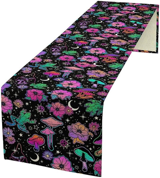 Gothic Star Moon Colorful Table Runner for Kitchen Living Room Home Party Boho Floral Table Runner 13x120 Inch