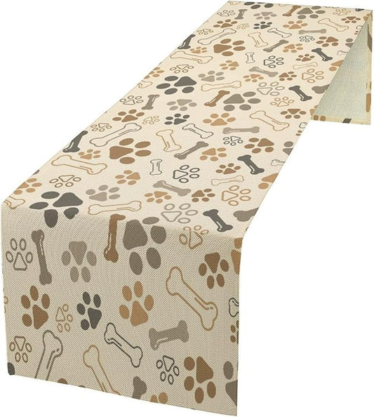 Dog Paw Table Runner,Kids Teens Cute Pet Animal Footprint Theme Pattern Print Tablecloth Burlap for Hotel Indoors Outdoor Dining Room Kitchen Home Decor,W13X L108 in