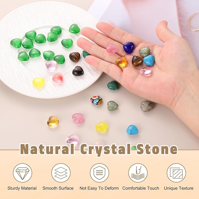 PATIKIL 20 Pcs Natural Heart Shaped Crystal Stone, 0.6 Inch Mini Polished Love Gemstone Crystal, Pocket Rock Engraved Worry Stones for Women Gifts Meditation, Black White