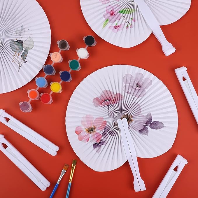 MCEAST 160 Pack Folding Wedding Paper Fans White Handheld Folding Fan Round Shaped Wedding Fans with Plastic Handle for Wedding Birthday Party Favors Supplies Home Decoration (Round)