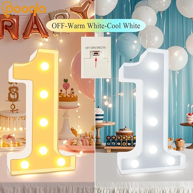 Pooqla LED Light Up Numbers, Warm White and Cool White Decorative Lighted Marquee Numbers, Light Up Numbers for Boys Girls Party, Wedding, Bar, Night Light, Room Decor, Birthday Decoration, Number 5