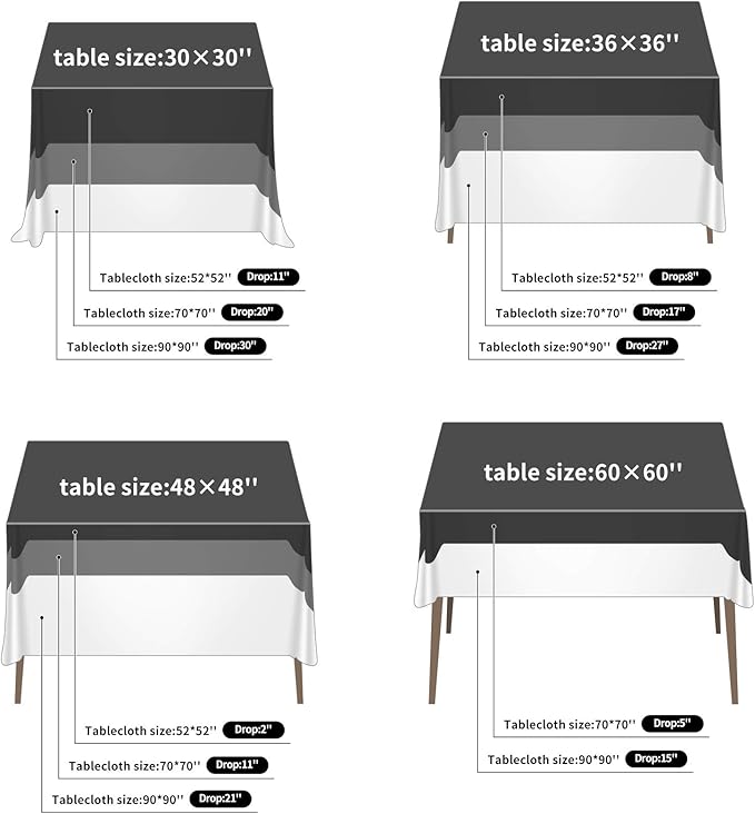 Ascoza 2pack 70x70 Inch Black Square in Polyester Fabric Tablecloth for Wedding,Banquet,Restaurant and Parties