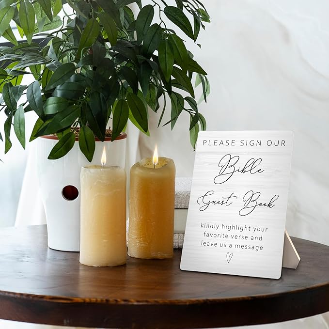 Bible Guest Book Wedding Wooden Sign Stand 5x7inch, Wedding Sign Stand, Wedding Signs for Ceremony and Reception, Wedding Table Decorations, Wedding Table Sign