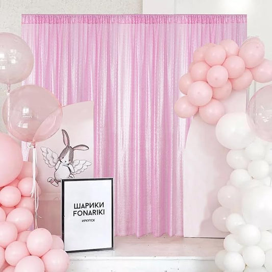 Sugargirl Matte Pink Sequin Backdrop Curtain 2 Panels 2FTx8FT Glitter Pink Background Drapes Sparkle Photography Backdrop for Party Wedding Birthday Wall Decoration