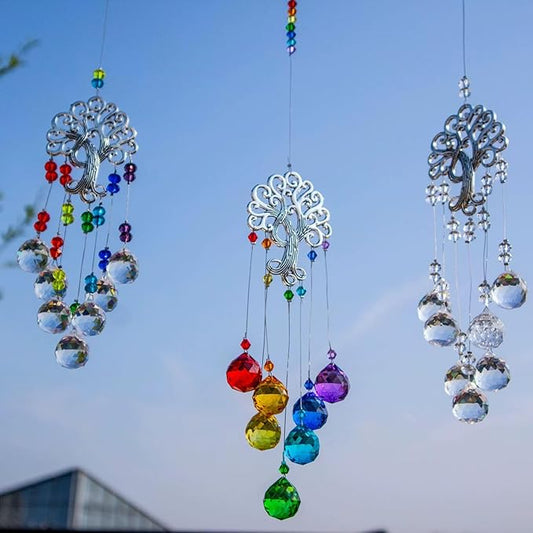 TUOKING 3 Pcs Crystal Suncatchers for Window Hanging Tree of Life Colorful Crystals Prism Ball Pendant Sun Catchers Rainbow Maker Ornament Gift Home Garden Decoration