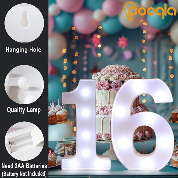 Pooqla LED Light Up Numbers, Warm White and Cool White Decorative Lighted Marquee Numbers, Light Up Numbers for Boys Girls Party, Wedding, Bar, Night Light, Room Decor, Birthday Decoration, Number 6