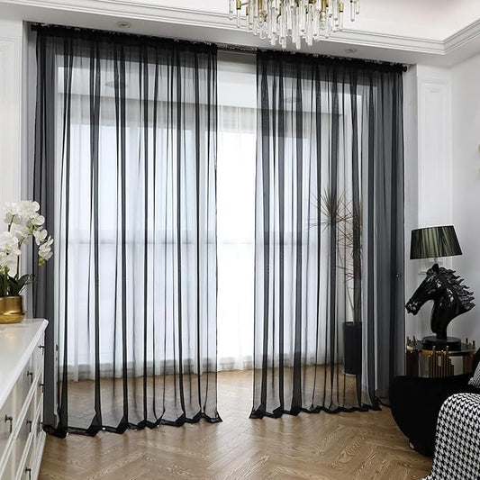 Window Black Sheer Curtains 60 Inches Width 84 Inches Long 2 Panels Sheer Curtains Clear Curtains Basic Rod Pocket Panel for Home Living Room Bedroom Kids Room Yard Patio Parlor Sliding