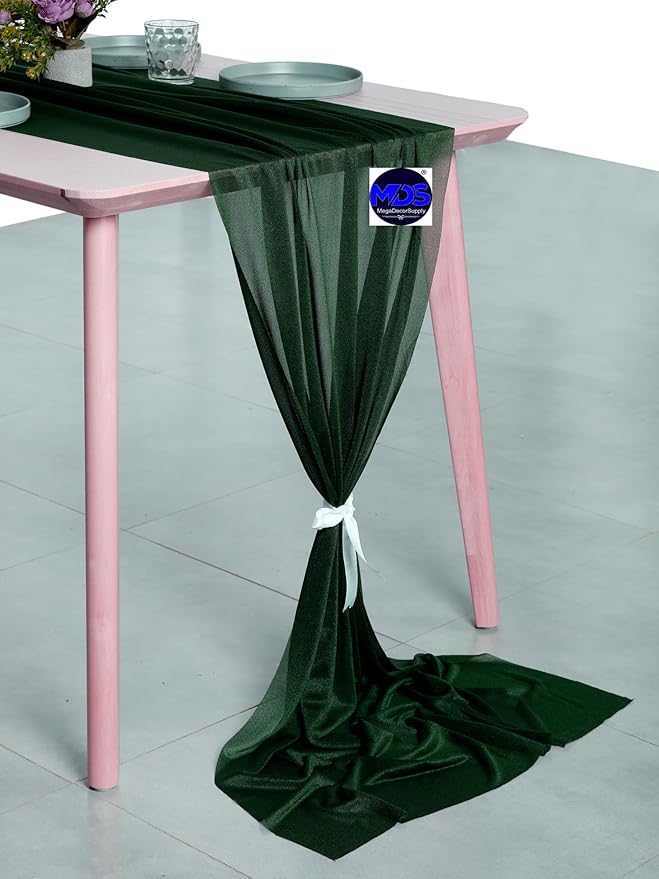 MDS Halloween Chiffon Table Runner - 15 Pack, 29 x 170 Inches, 14ft Each - Sheer Spooky Table Runners for Haunted House Parties, Trick-or-Treat Tables, Witchy Décor, Wedding & Events - Hunter Green