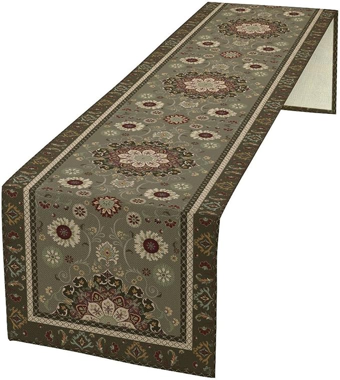 Vintage Paisley Floral Table Runner, Brown Boho Rustic Farmhouse Flower Pattern for Home Kitchen Table Decor Dining Coffee Room Party Decor 13x72in