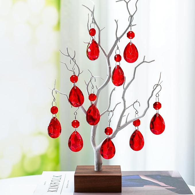 H&D HYALINE & DORA 3Inch Crystal Suncatcher Bauhinia Prisms Pendants 10Pcs Chandelier Crystals Replacement Hanging Sun Catcher Beads for DIY Arts Crafts Decor (Red)