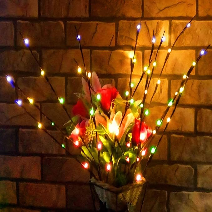 MENCH Branch Lights,3 Pcs Twig Light USB&Battery Powered 8 Flashing Modes by Remote Control.Branch Lights for Indoor, Light Up Decorations for Halloween Day and Christmas,Multi-Color