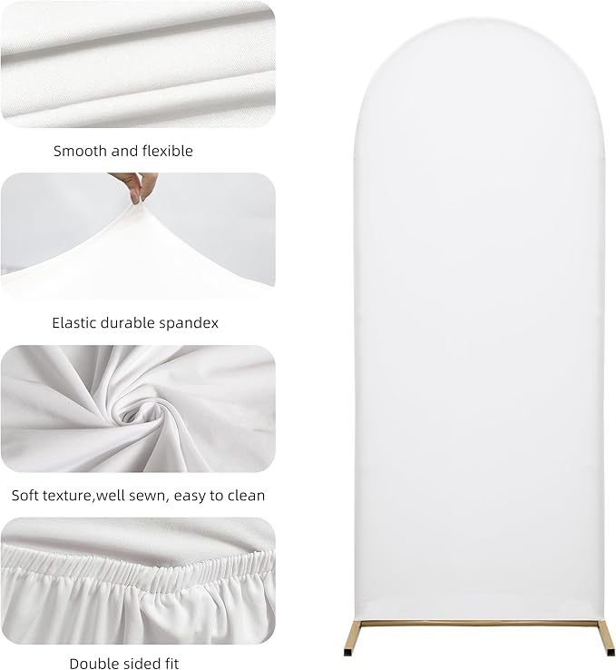 Wedding Arch Cover Spandex Arch Backdrop Cover 7.2FT,6FT Set of 2 Arch Stand Cover Arch Covers Stretchy Backdrop for Wedding Birthday Party Decoration Baby Shower (White)