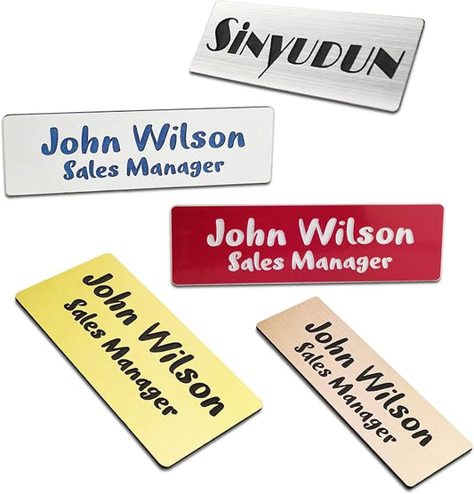 SINYUDUN Custom Engraved Name Tag Badges for Business, Personalized Identification with Pin, Magnetic, Adhesive, or Blank Backing, 1.5"x3", Rose Gold/Black Text