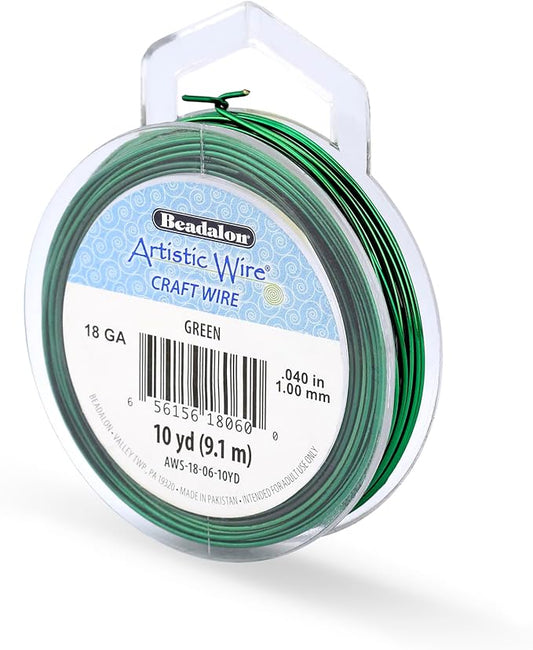 Artistic Wire, 18 Gauge Tarnish Resistant Colored Copper Craft Wire, Green, 10 yd