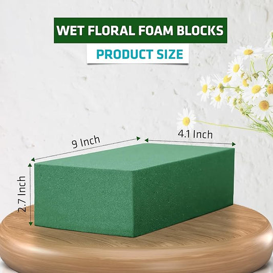 FLORABELS 6 PCS Wet Floral Foam Blocks for Fresh Flowers, Each (9"L x 4.1"W x 2.7"H)Green Foam for Flower Arrangements, Florist Foam Bricks for Weddings, Birthdays Gifts, Flower Foam Blocks for Crafts