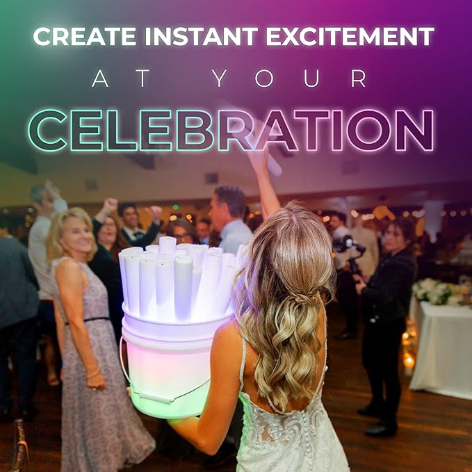 100 Pink Foam Glow Sticks - 16" LED Foam Sticks for Wedding, Parties & Dancing