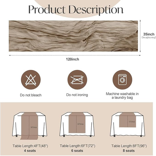 2 Pcs Nude Cheesecloth Table Runner - 120 inch 10FT Boho Rustic Gauze Cheese Cloth Table Runner Decor for Spring Summer Party Wedding Birthday Baby Bridal Shower Home