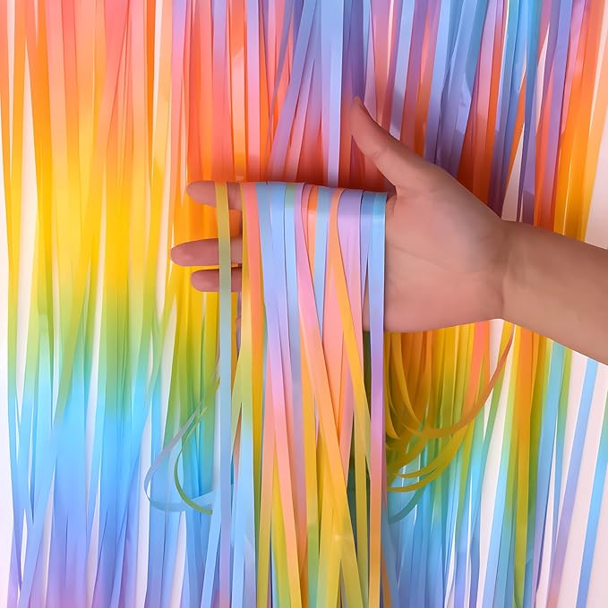 Gradient Pastel Foil Fringe Curtain - GREATRIL Pastel Color Backdrop Streamers for Kids Party/Classroom/Unicorn/Princess/Christmas Party Decorations (2 Pack)