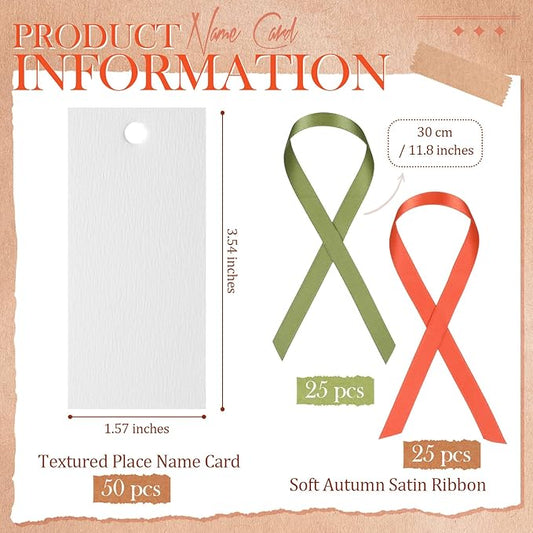 50 Pcs Name Place Cards for Table Setting Blank Wedding Place Cards with Satin Ribbon 1.57 x 3.54 Inch Hanging Gift Tags for Wedding Dinner Banquet Party Table Setting Supplies(Autumn Color)