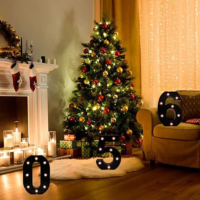 OYCBUZO Light Up Black Alphabet Marquee Number Sign LED Marquee Number Lights Sign for Night Light Home Bar Christmas Lamp Birthday Party Wedding Decoration 6