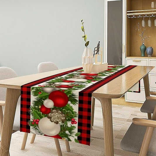 Christmas Table Runner,Seasonal Winter Xmas Holiday Farmhouse Table Cloth Kitchen Dining Table Decoration for Home Party Decor 13x120 Inch