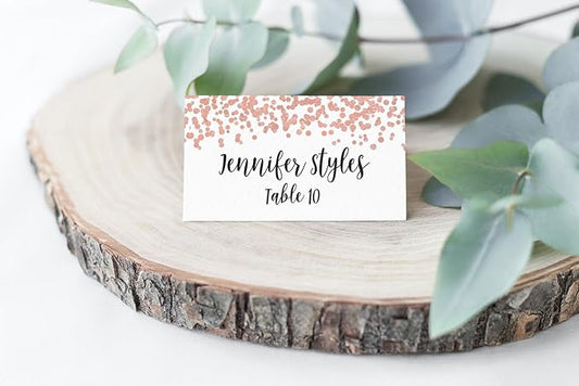 Printed Party Table Place Cards for All Occasions and Events, Set of 25 (Rose Gold)