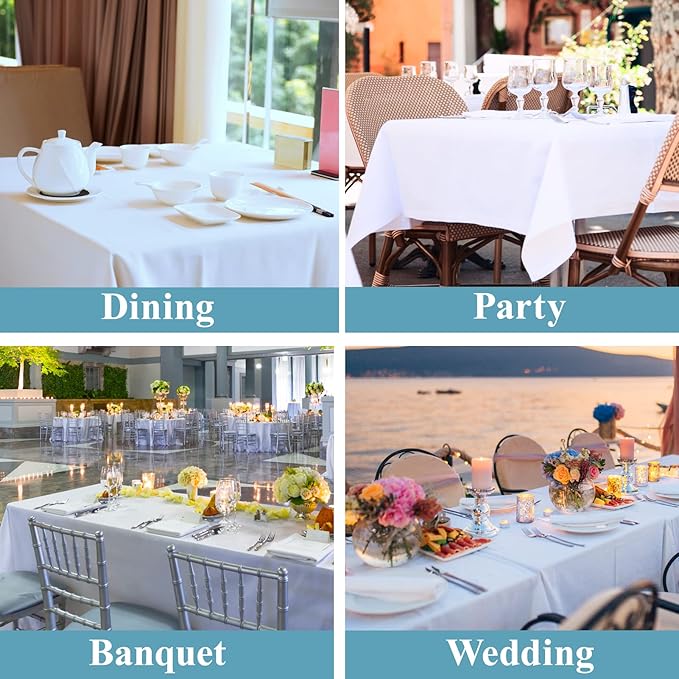 VidaFete Table Cloth 6 Pack 90 * 132inch Rectangle Tablecloth Polyester, Stain Wrinkle Resistant Polyester Dining Table Cover for Kitchen Dinning Party Wedding Rectangular Tabletop Decoration(White)