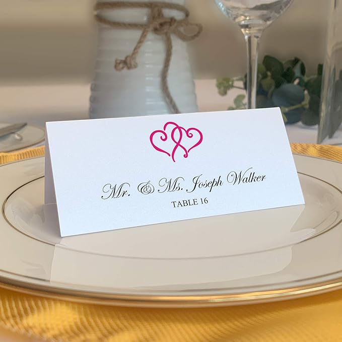 Linked Hearts Printable Place Cards, Fuschia (Choose Color), Set of 150 (25 Sheets), Laser & Inkjet Printers - Wedding, Party, Dinner, and Special Events - Made in the USA
