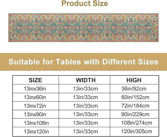 Vintage Boho Floral Table Runner, Rustic Country Farmhouse Teal Red Purple Flower Pattern for Home Kitchen Table Decor Dining Coffee Room Party Decor 13x108in
