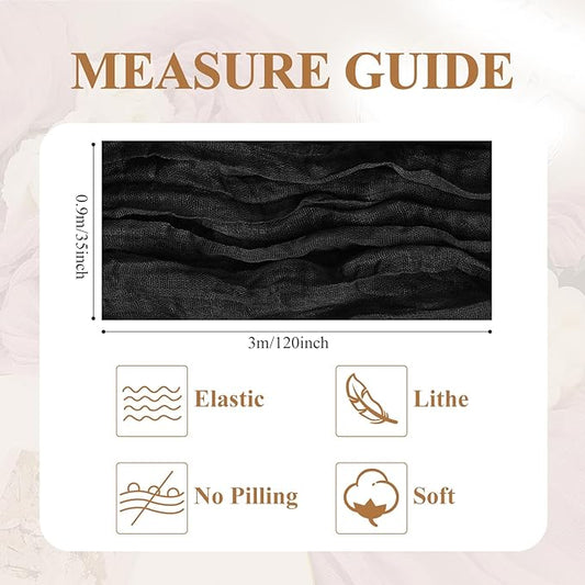 Asee'm 12pcs Cheesecloth Table Runner 120 Inches Long Black Boho Gauze Cheese Cloth Runner 10FT Rustic Sheer Table Runners for Christmas Wedding Party Baby Shower Spring Easter Decoration