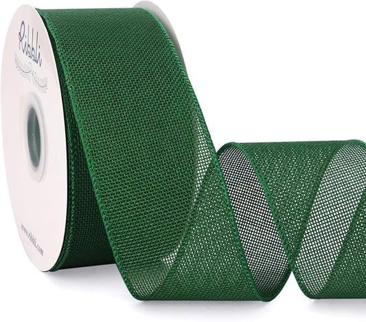 Ribbli Green Burlap Wired Ribbon, 2-1/2” Inch x Continuous 20 Yard, Green Wired Ribbon for Wreaths,Big Bows,Tree Decoration,Outdoor Decoration