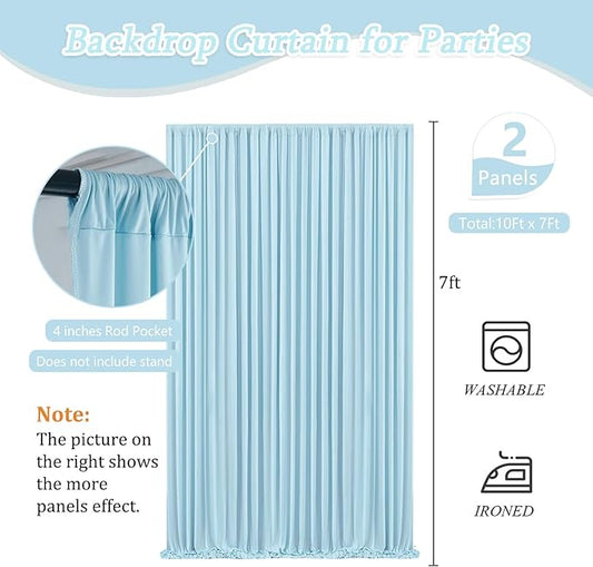 10 x 7 Feet Light Blue Backdrop Curtain for Partie, Background Curtains for Photoshoot, Birthday, Wedding, Halloween, Thanksgiving, Christmas Day, New Year Party Decorations 5Ft x 7Ft, 2 Panels