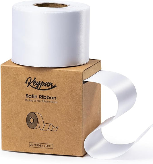 White Satin Ribbon 2.5 Inch Double-Faced Ribbons 25 Yards for Flower Bouquet Wrapping Paper Bows Gift Wedding Invitations Crafts