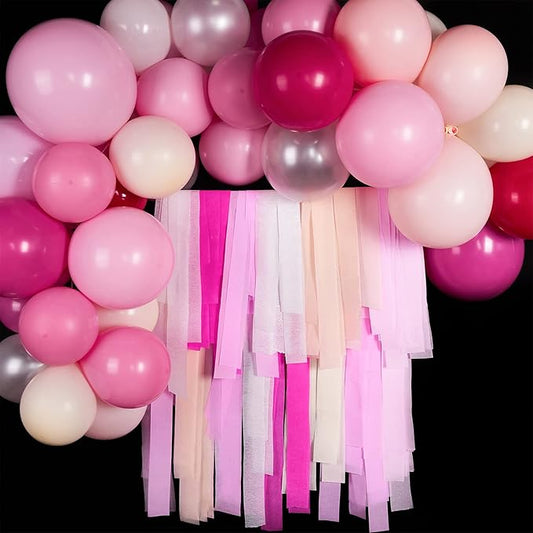 PartyWoo Crepe Paper Streamers 4 Rolls 328ft, Pack of Hot Pink Crepe Paper for Party Decorations, Wedding Decorations, Birthday Decorations, Baby Shower Decorations (1.8 Inch x 82 Ft/Roll), Pink-9581