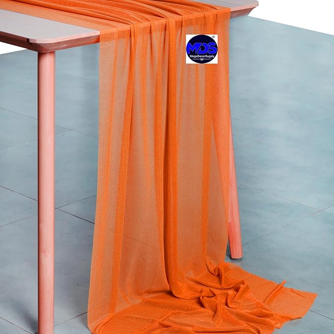 MDS Halloween Chiffon Table Runner - 12 Pack, 29 x 170 Inches, 14ft Each - Sheer Spooky Table Runners for Haunted House Parties, Trick-or-Treat Tables, Witchy Décor, Wedding & Events - Orange