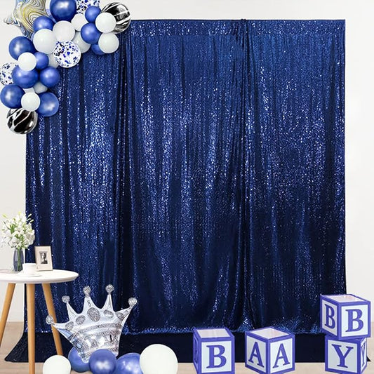 SquarePie Sequin Backdrop Not See Through Thick Stain Background for Photography Glitter Curtain Party 7FT x 7FT Navy Blue