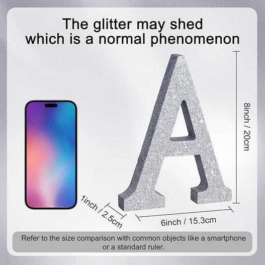 TONIFUL 8 Inch Silver Glitter Letter A Table Centerpiece A-Z Silver Birthday Party Decorations,Silver Alphabet A for Birthday,Chrismas,Graduation,Bridal Shower,Wedding,Anniversary Party Supplies