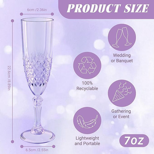 Plastic Champagne Flutes, 12PCS Purple Wine Glasses Goblets Cups Reusable Flute, for Weddings Bachelor Parties Toasting and Events(12,Purple)
